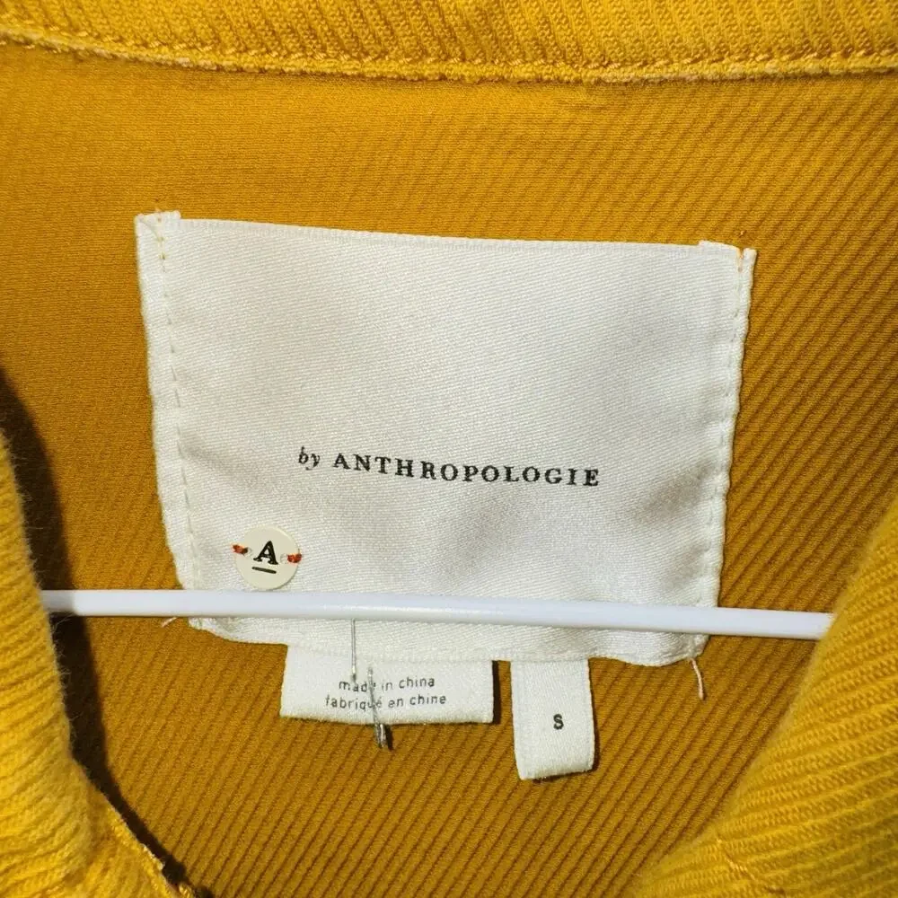 ANTHROPOLGIE Nora Flounce-Sleeved Trucker Short Jacket Small Mustard 3/4 Sleeve - Picture 5 of 11